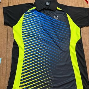 Men's Black Neon Yellow & Blue Athletic Polo
